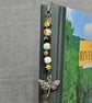 Patterned Metal Bookmark with Millefiori Beads and Dragonfly Charm