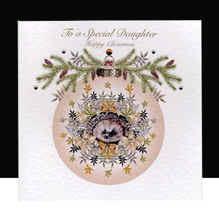 A Luxury Gold Hedgehog Christmas Bauble Handmade Card - A Special Daughter