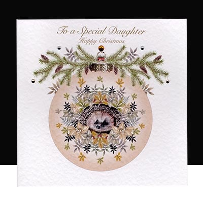 A Luxury Gold Hedgehog Christmas Bauble Handmade Card - A Special Daughter