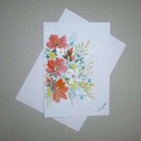 hand painted original art floral blank card ( ref FA 389 B4 )