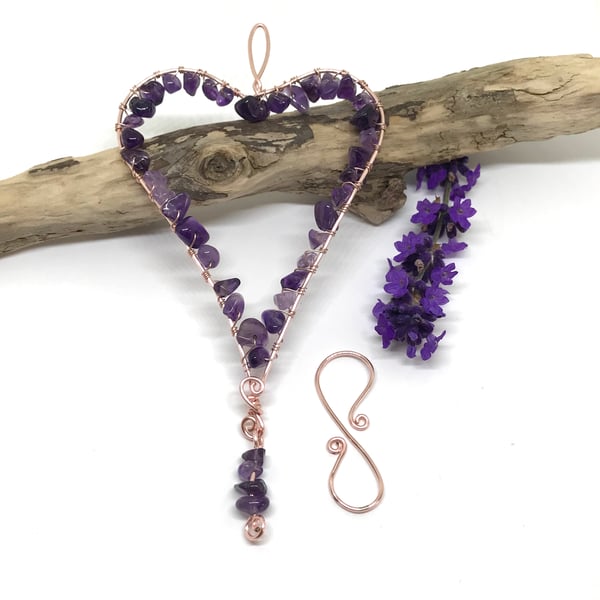Heart Decoration, Rose Gold and Amethyst