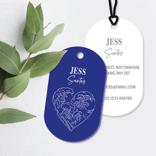 Luggage Tag - Wave Heart: Personalised Engraved Acrylic Suitcase Label