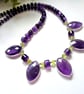 Designer Natural Zambian Amethyst & Peridot Sterling Silver Necklace - Image 4