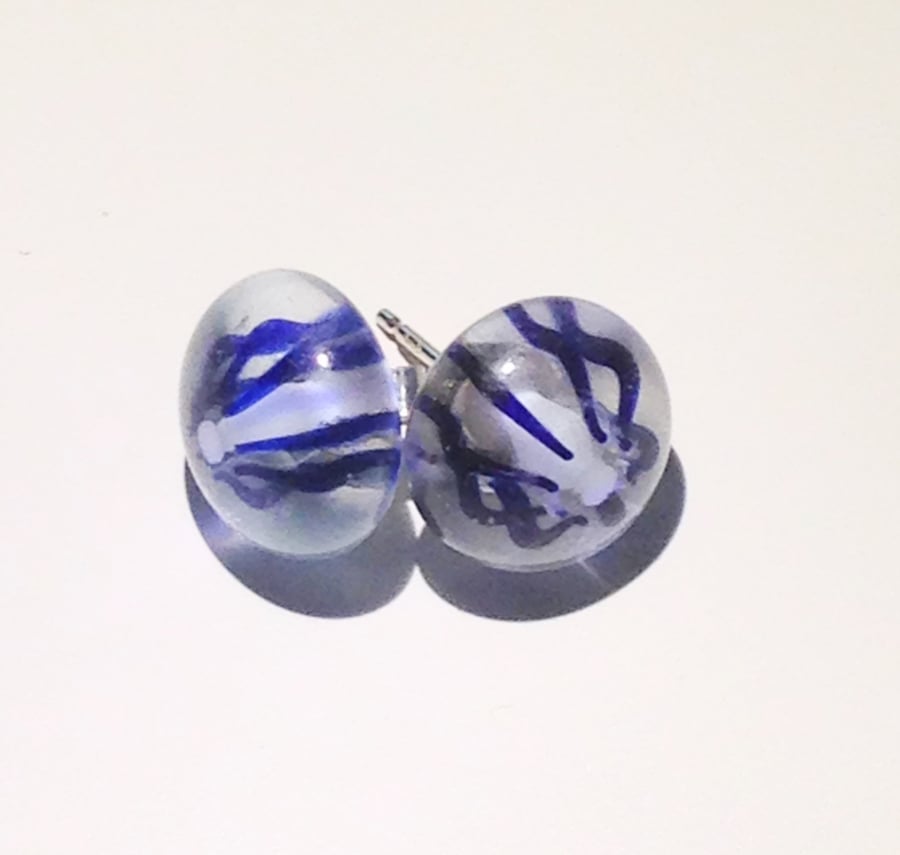 Kiln Fused Glass and Sterling Silver Stud Earrings - UK Free Post