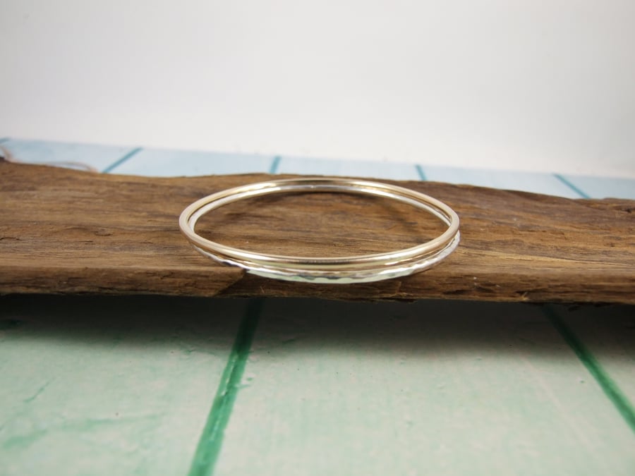 Sterling Silver and Gold Filled Bangles. Set of Two Bracelets