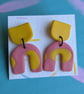 Pink and yellow fimo dangly earrings 