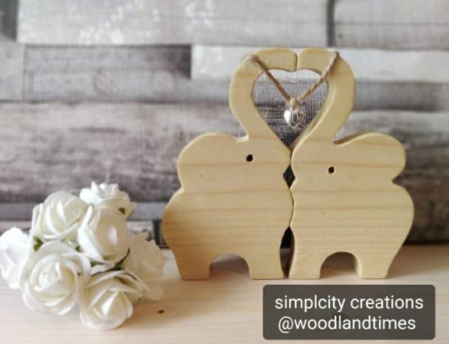 Elephants, wooden handmade elepjant and heart gift, new design, gift boxed, 