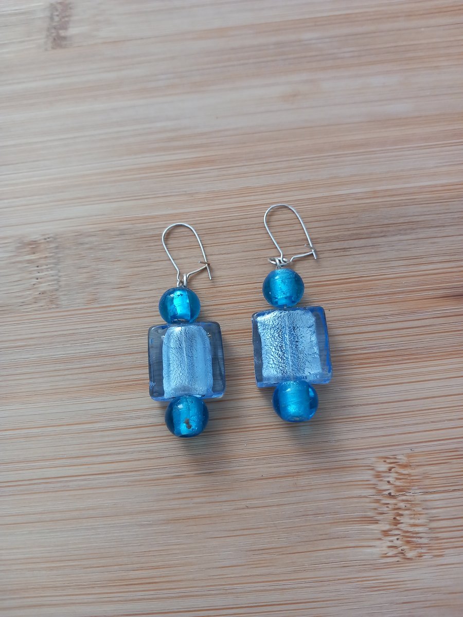 Blue glass beaded drop earrings