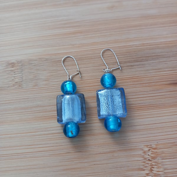 Blue glass beaded drop earrings