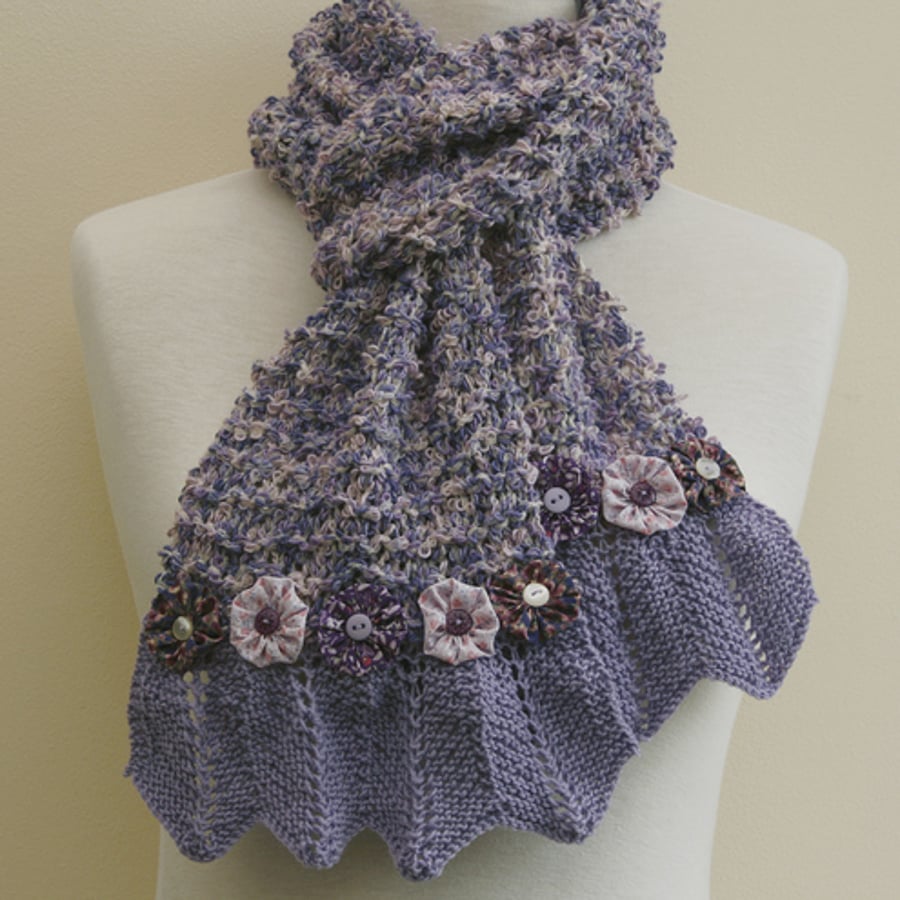 Sale Lilac scarf - with lace and flowers