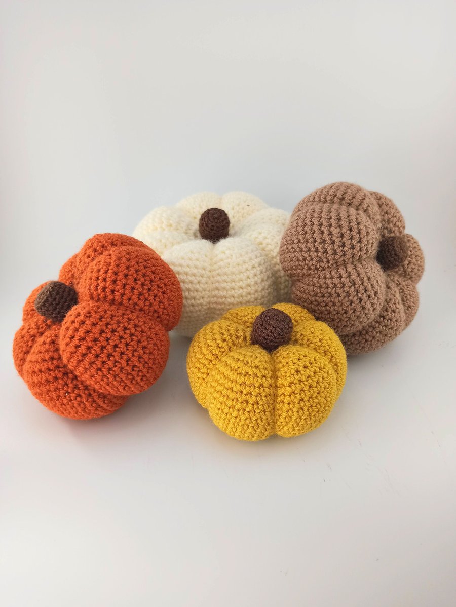 Set of 4 Large Crochet pumpkins, White pumpkin, tablescape, autumn decoration