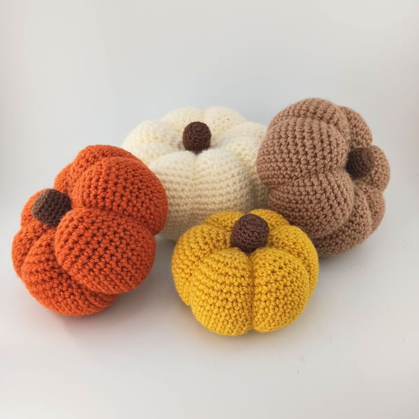 Set of 4 Large Crochet pumpkins, White pumpkin, tablescape, autumn decoration