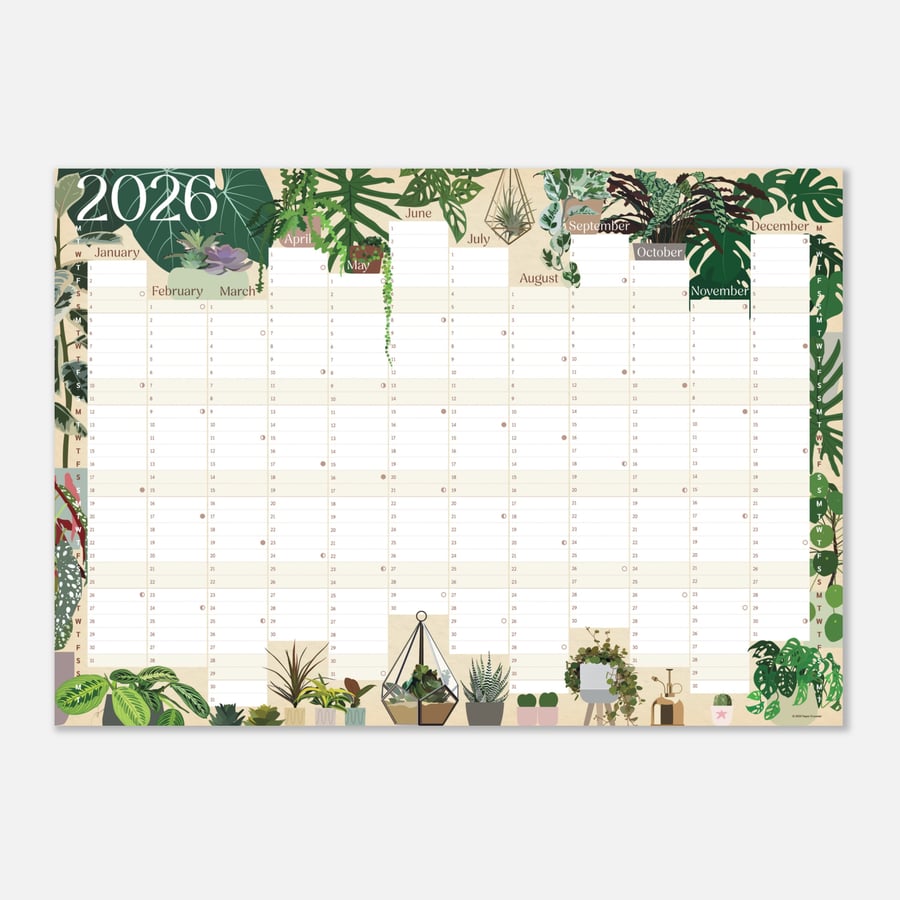 2026 Houseplant Wall Calendar – Botanical Year-at-a-Glance Planner