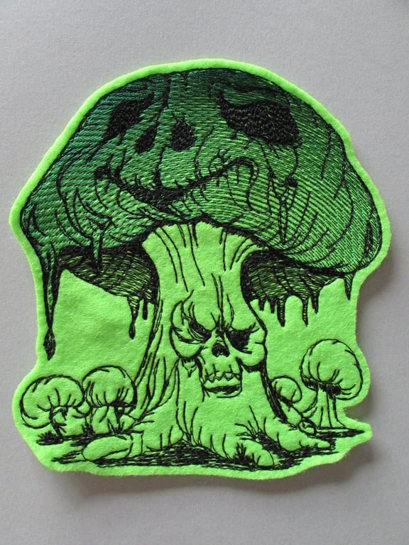 Spooky Mushroom Fungi Embroidered Sew on Applique Patch