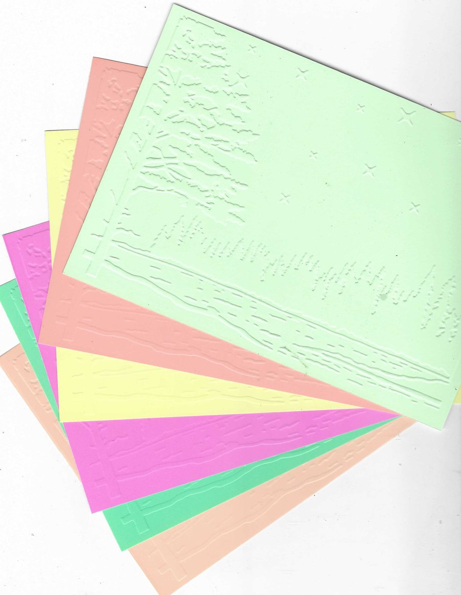 Embossed Card & Paper. 10 Sheets. 5"x7". Assorted Colours. Tree Scene (25)