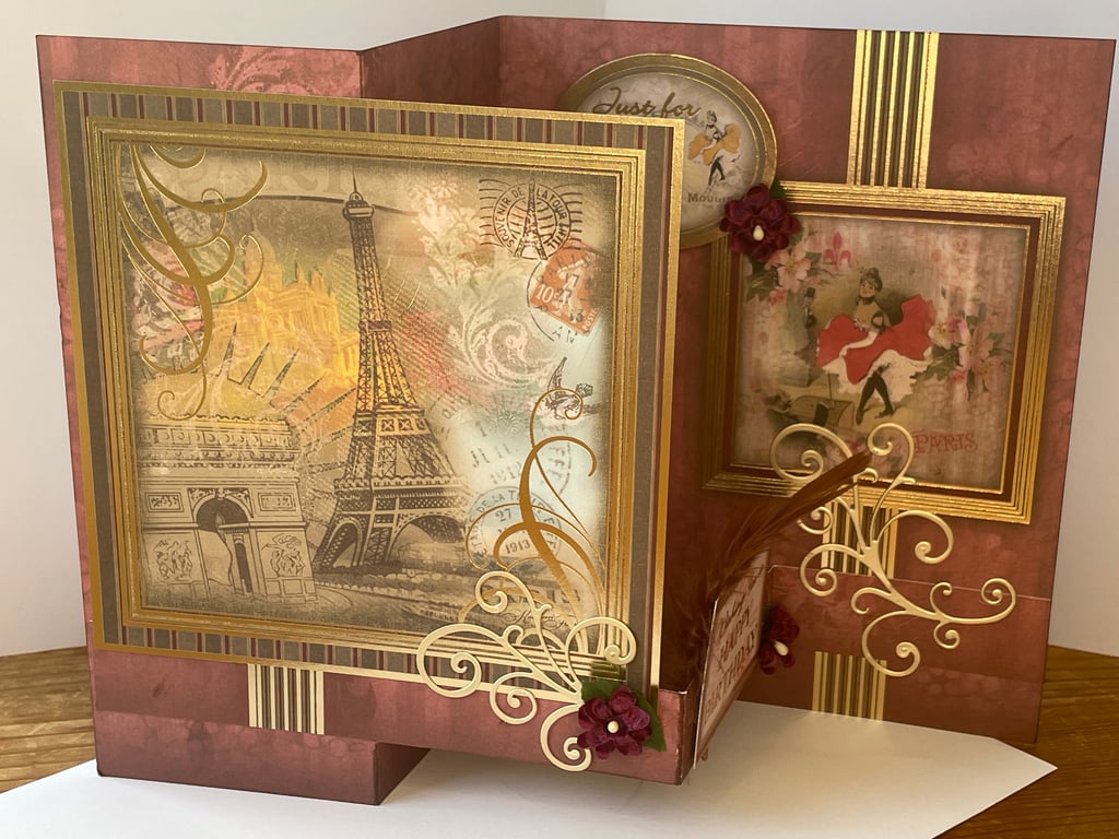 Moulin Rouge Eiffel tower Paris fancy fold birthday card