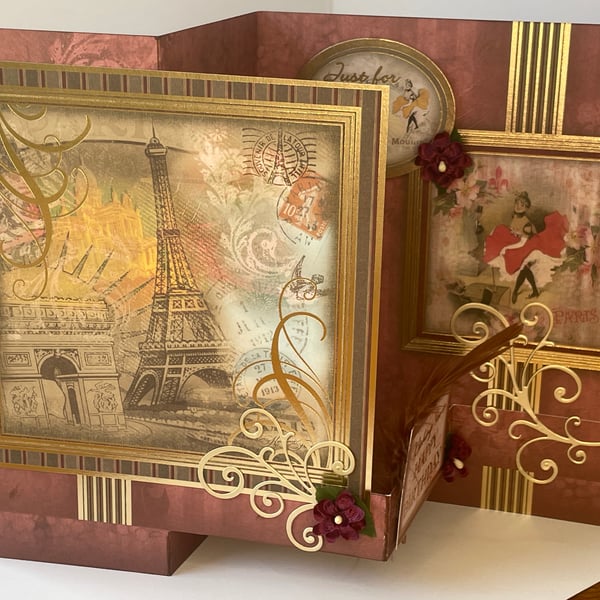 Moulin Rouge Eiffel tower Paris fancy fold birthday card