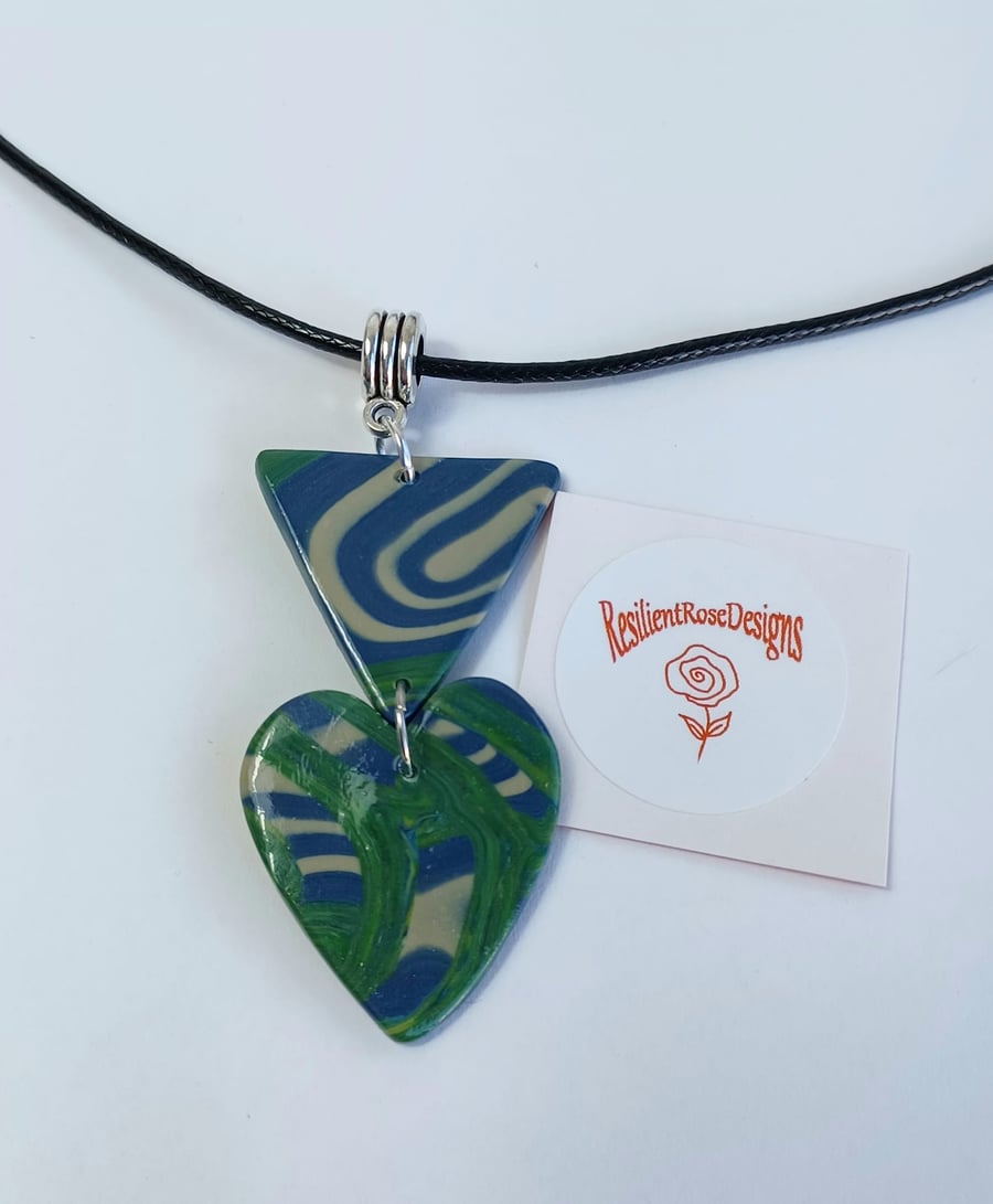 Large blue & green abstract swirl handmade one off pendant      (P1)