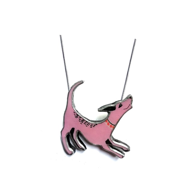 Whimsical cute statement Pink Dog Resin necklace by EllyMental