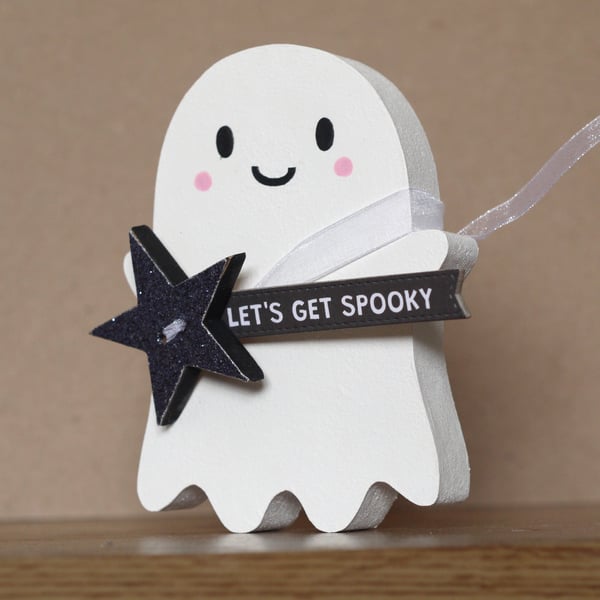 Cute Spooky Ghost Spirit Standing Wooden Home Decoration Halloween