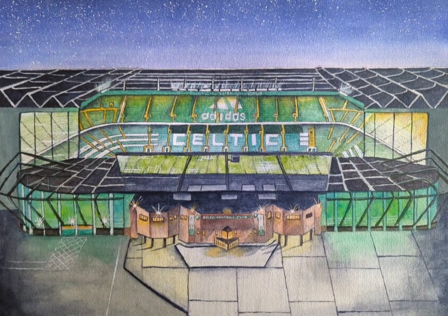 Celtic Park Football Club. A4 Watercolour Print. The Bhoys