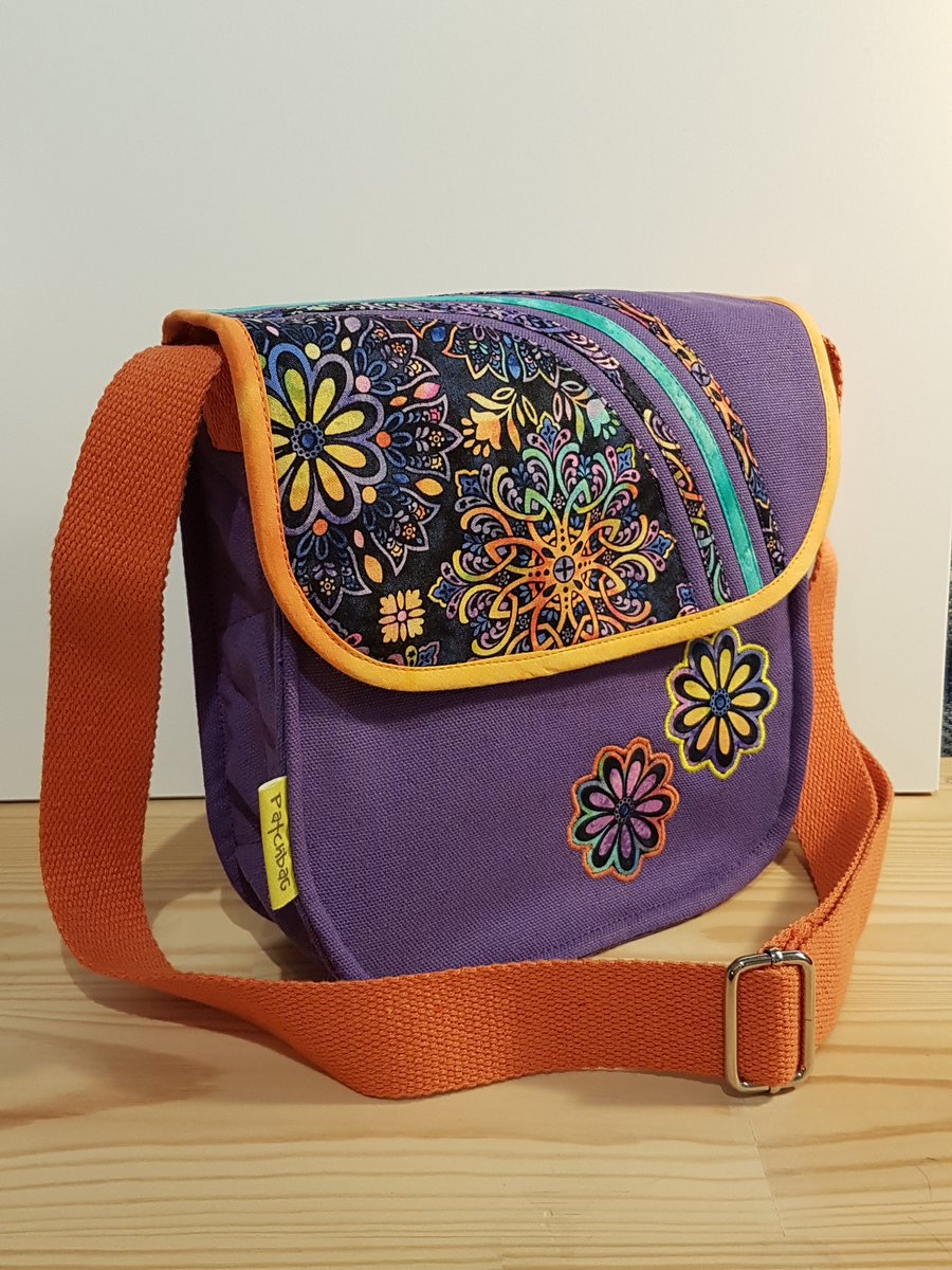 Shoulder bag,Bright ornaments on lavender 