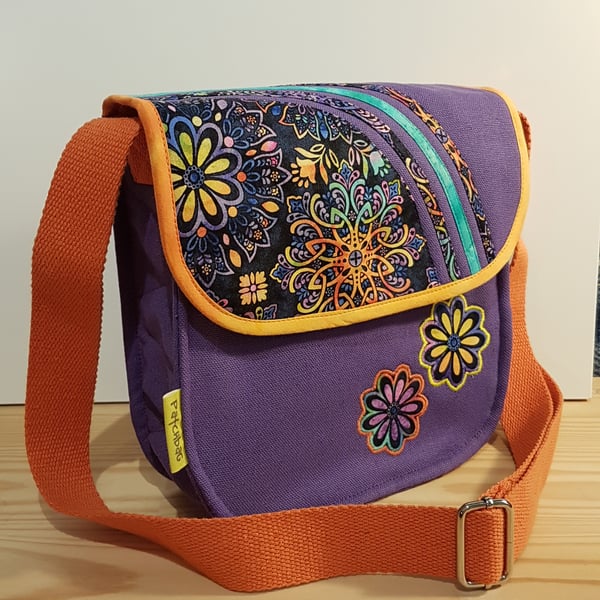 Shoulder bag,Bright ornaments on lavender 