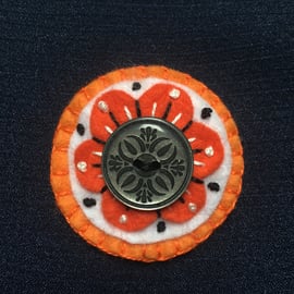 SECONDS SUNDAY Orange Embroidered Retro Flower Felt Brooch