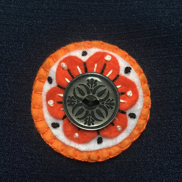 SECONDS SUNDAY Orange Embroidered Retro Flower Felt Brooch