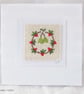 HAND EMBROIDERED CHRISTMAS CARD WINTER FOLIAGE WREATH