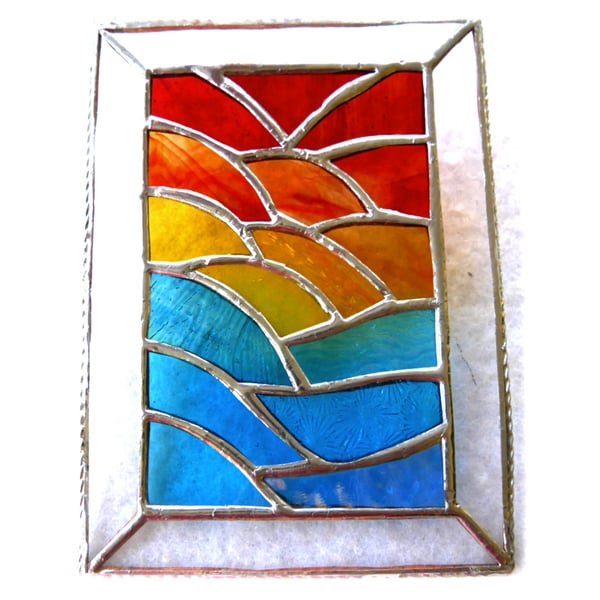 Stained Glass Suncatcher Sunset Ripples Handmade British 005