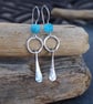Forged Silver Dangle Hoop Earrings with Teal Frosted Apatite Beads