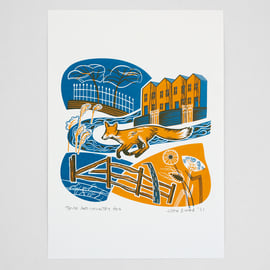 "Town and Country Fox" hand pulled screen print