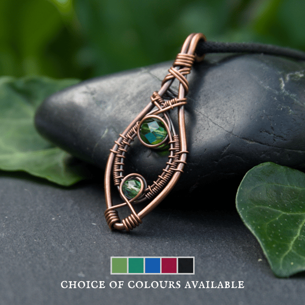 Copper Wire Wrapped Pointed Drop Pendant - Choice of Colours