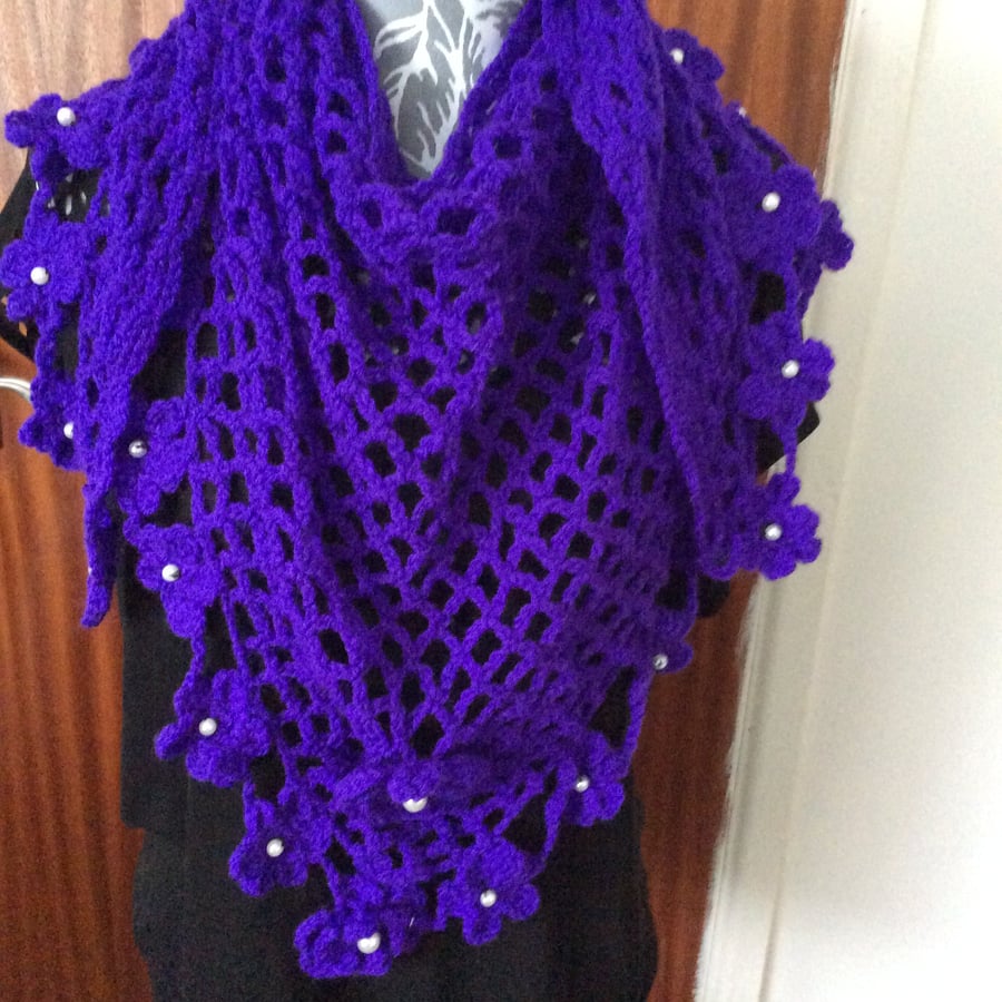 Sparkle purple lace crochet scarf