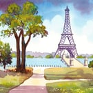 The Eifel Tower, Paris, France, Watercolour Print, in 14 x 11 ''Mount