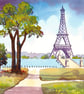 The Eifel Tower, Paris, France, Watercolour Print, in 14 x 11 ''Mount - Image 1