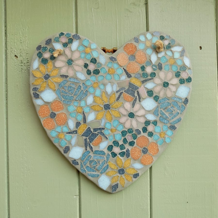 Hidden Bees Mosaic Hanging Heart Decoration