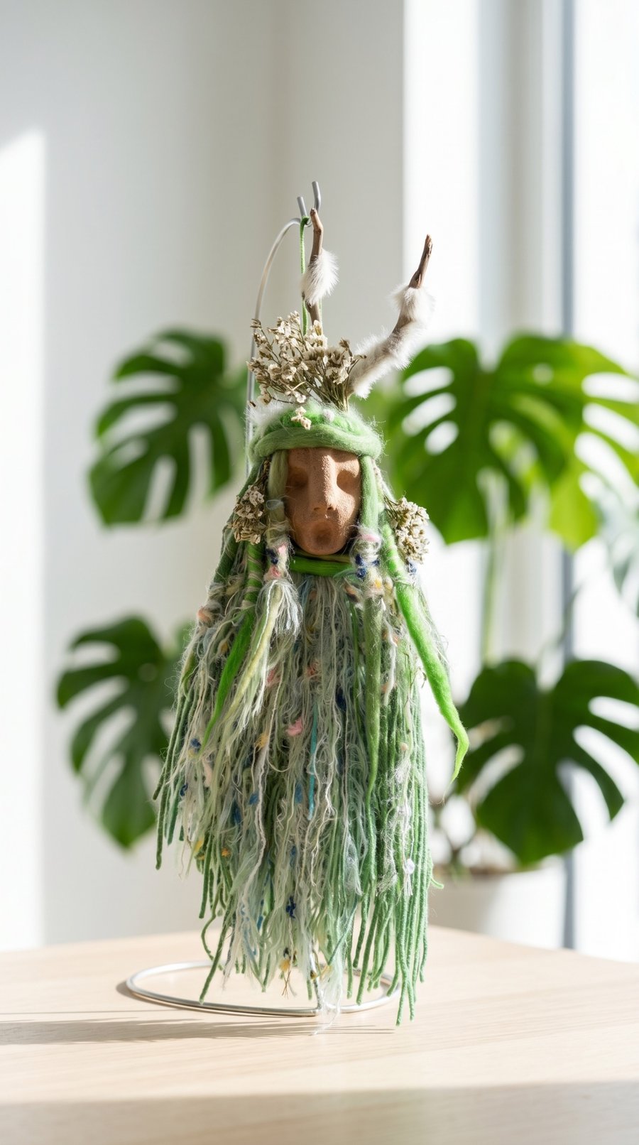 Handmade Green Spirit Doll – Forest Guardian Art Doll – Mossveiled Fiber Art – N