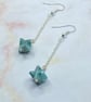 Kiwi jasper stone drop earrings on silver plated chain - Image 1
