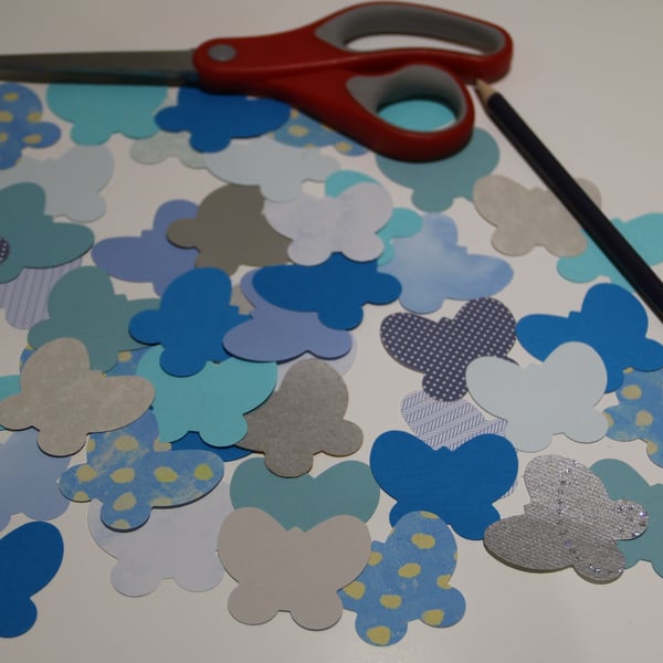 Butterfly card & paper shapes, 50 x 4.5cm,  Blue mix (plain & patterned) 
