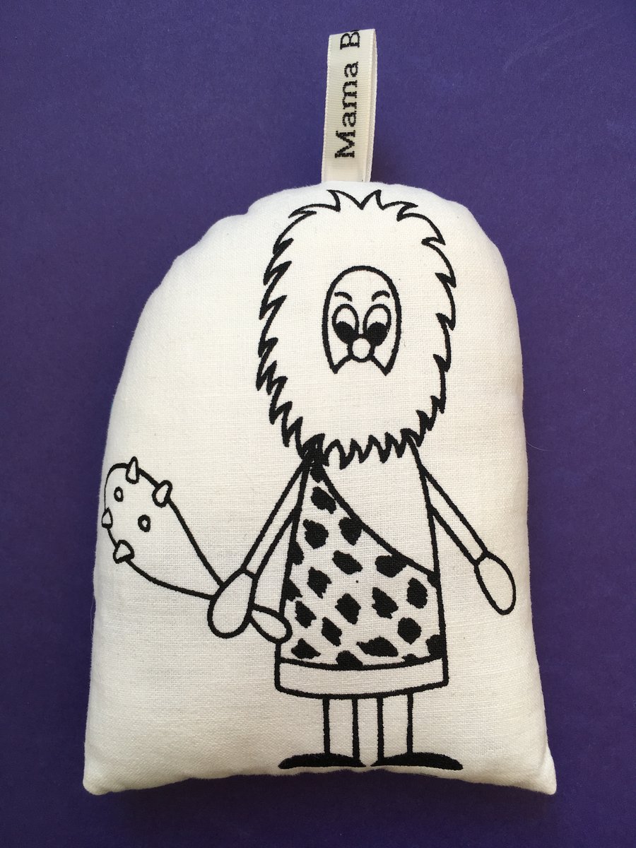 Hand Screen Printed Caveman Lavender Bag with 1960’s Floral Fabric 