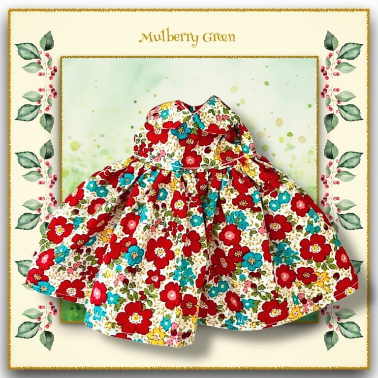 Red Floral Dress to fit the Mulberry Green Dolls
