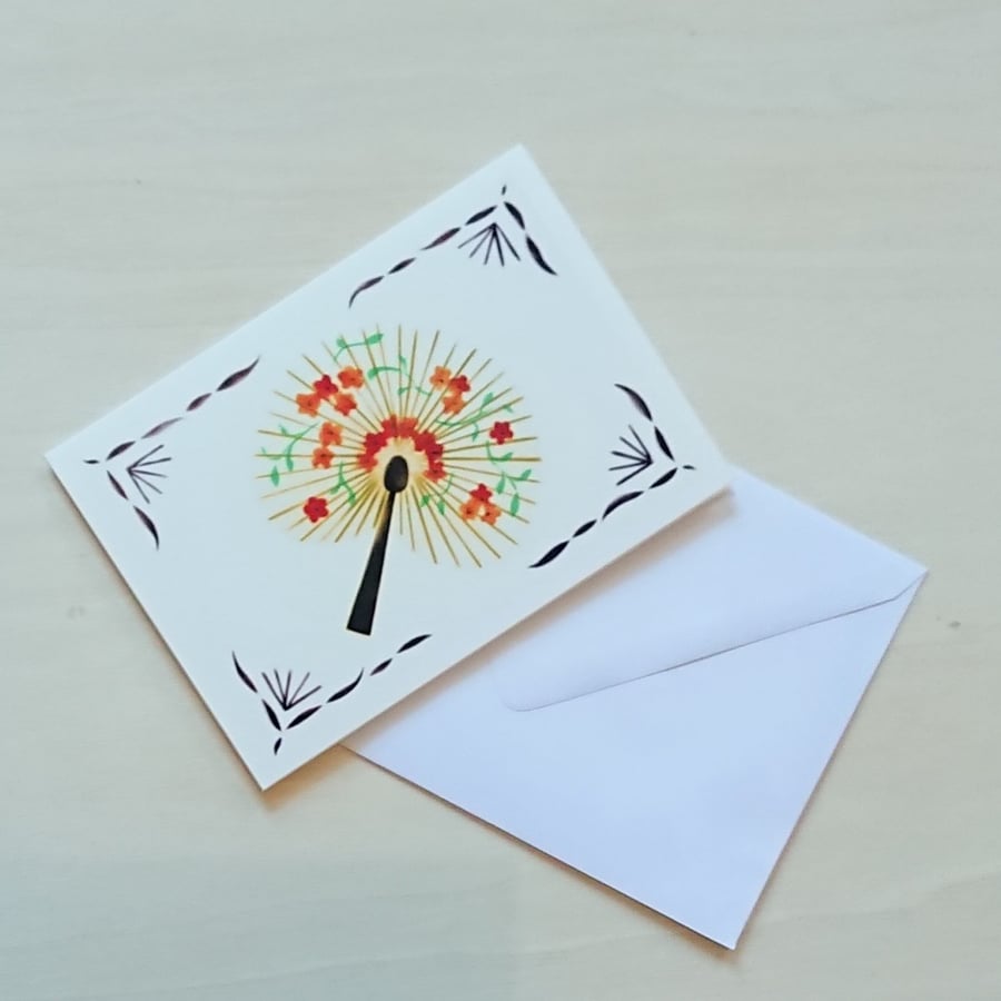 Flower Fan handmade fine art stencilled card