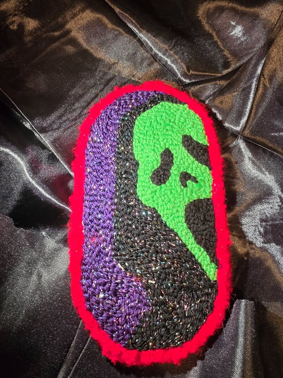 Ghostface Punch Needle Wall Hanging,Horror Decor, Handmade Scream Inspired