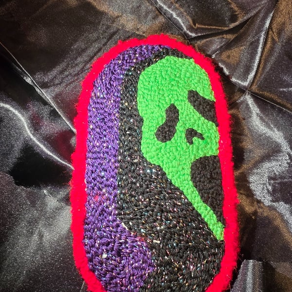 Ghostface Punch Needle Wall Hanging,Horror Decor, Handmade Scream Inspired