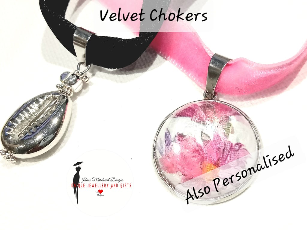 Choker, Necklace, Velvet, Cobochon 