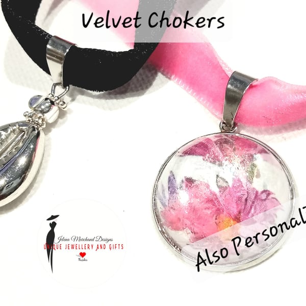 Choker, Necklace, Velvet, Cobochon 
