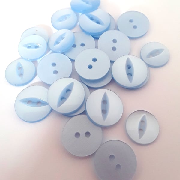 20 baby blue fish eye sewing buttons 