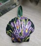 Purple iris, handpainted shell wall art.  